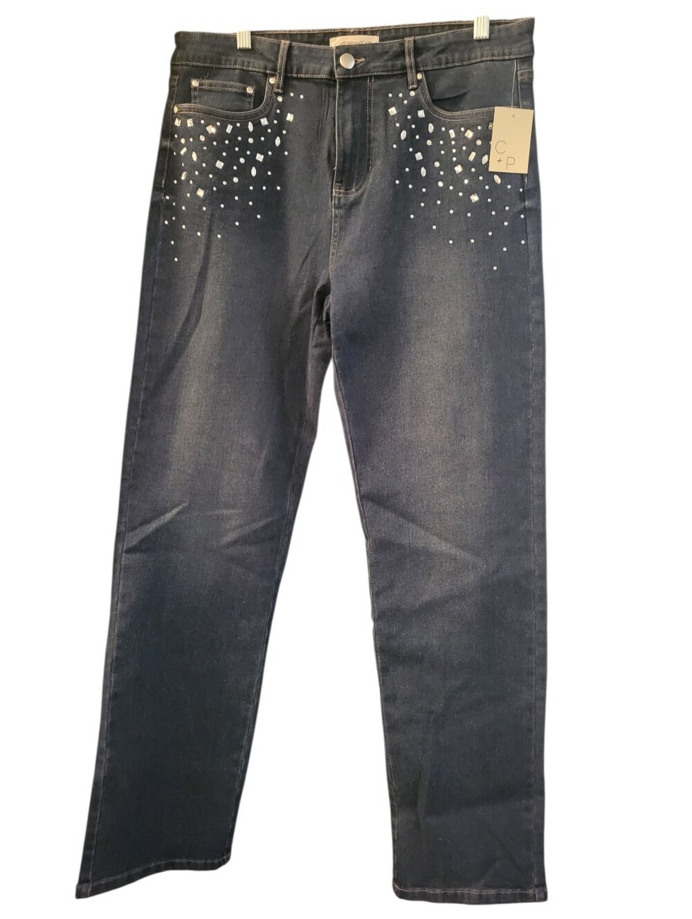 Cactus + Pearl Straight Leg Rhinestone Jeans Blue sz 12